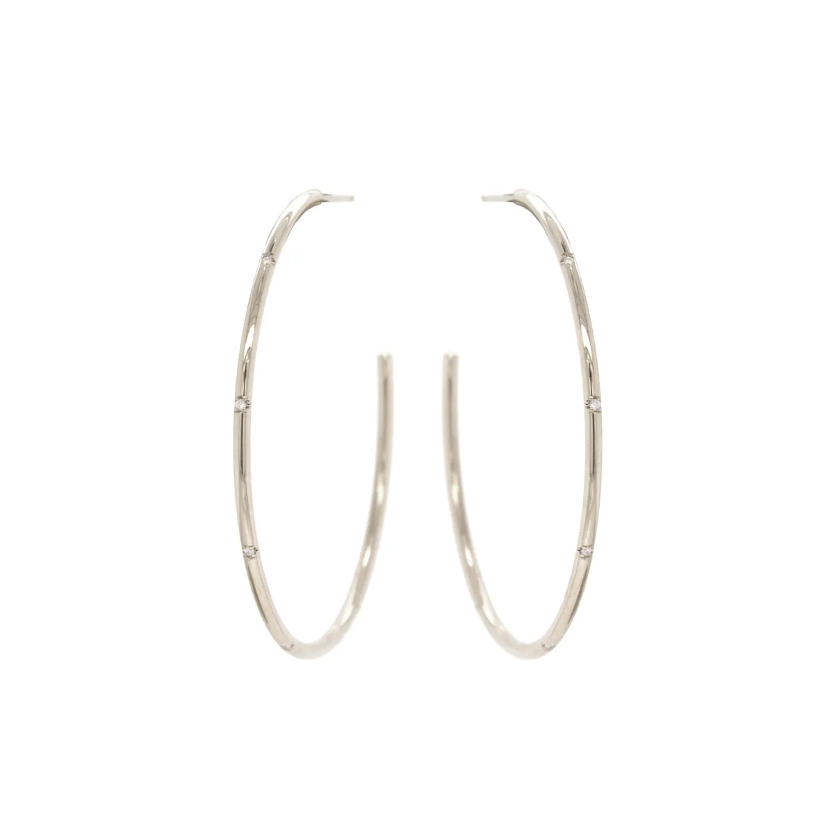 14k 5 Bead Set Diamond Large Hoop Earrings