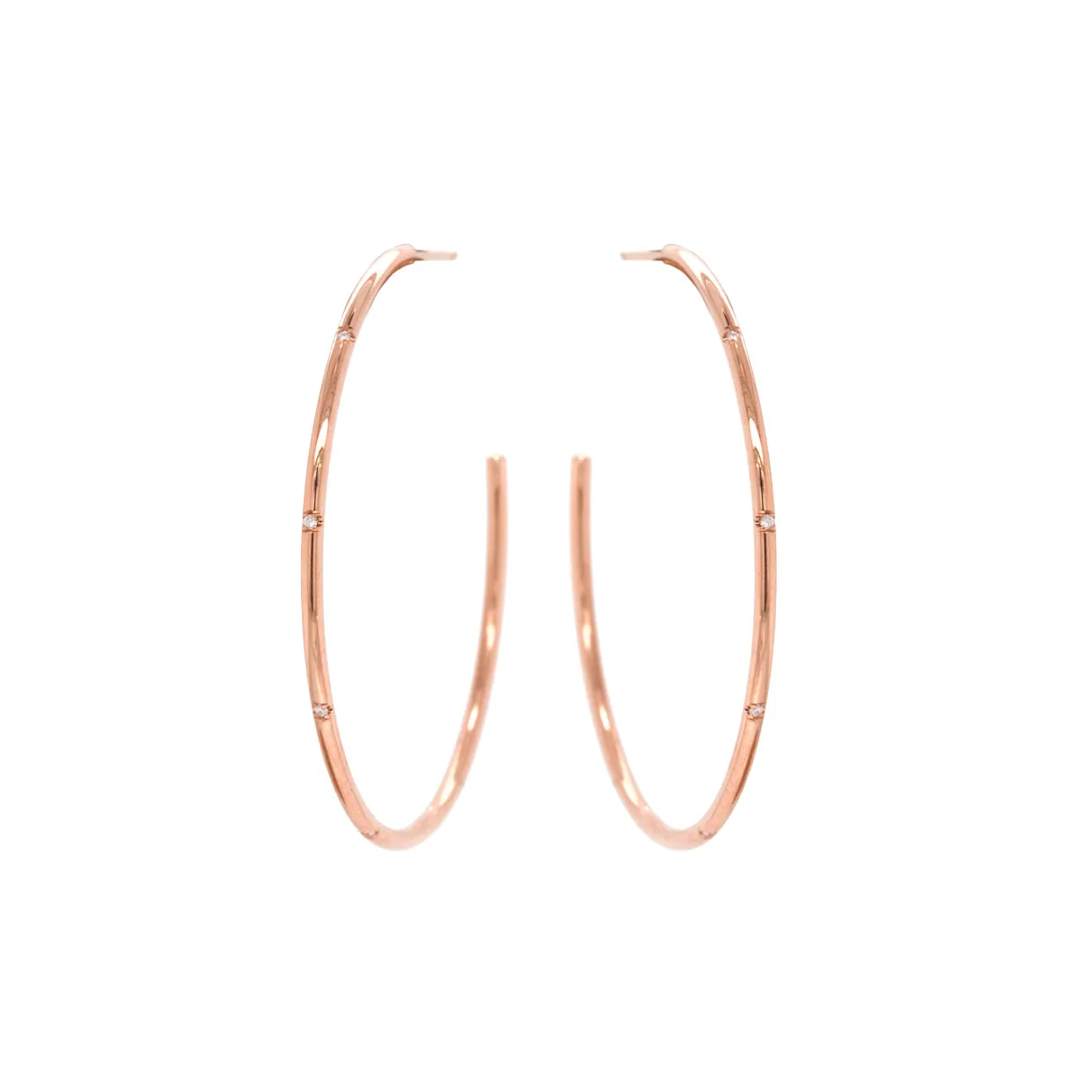 14k 5 Bead Set Diamond Large Hoop Earrings