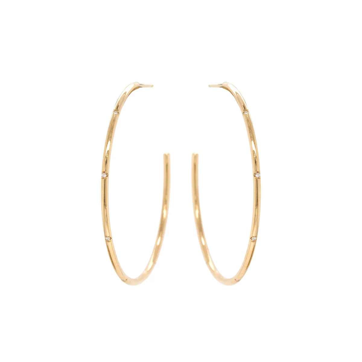 14k 5 Bead Set Diamond Large Hoop Earrings