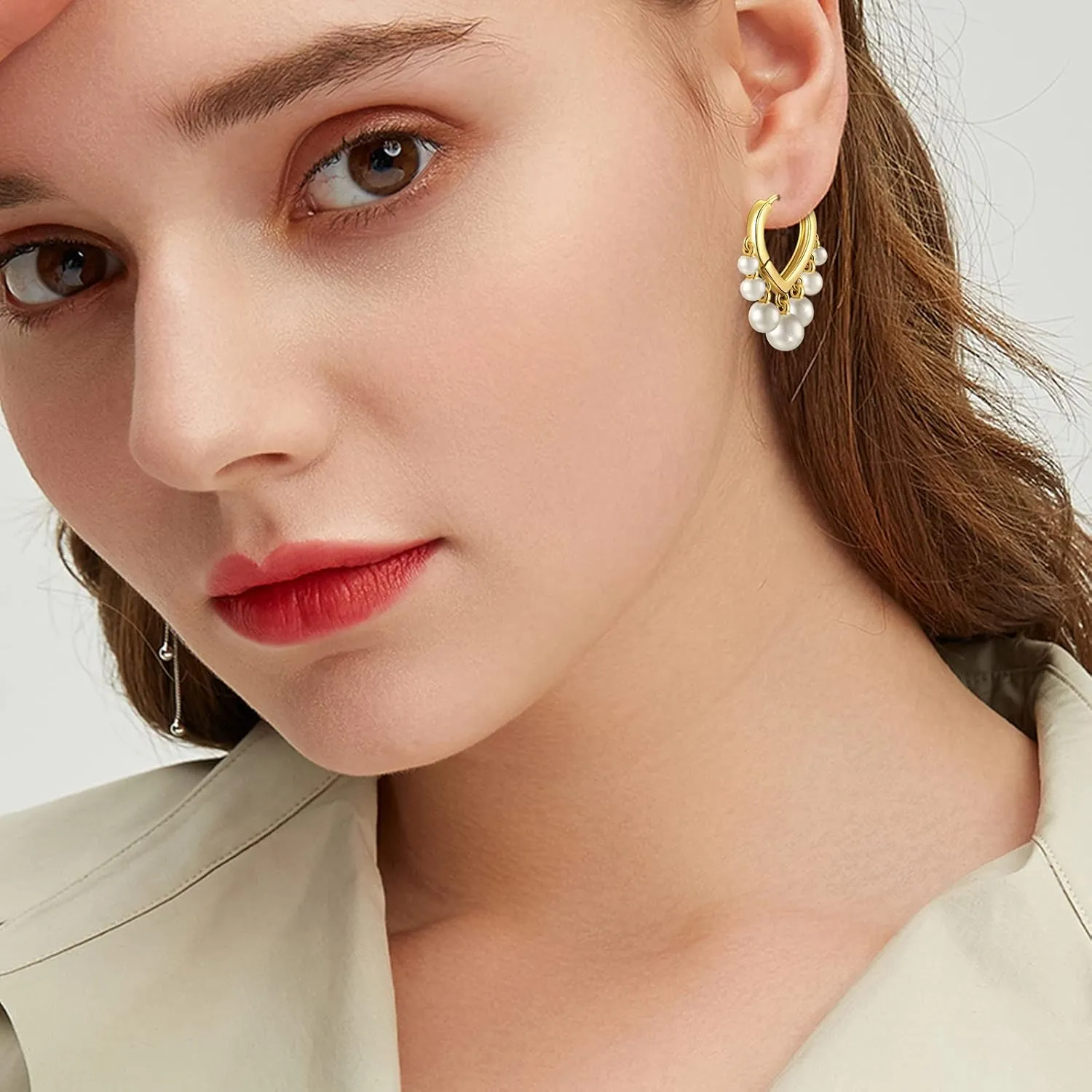 14K Gold Plated Earrings for Women Dainty Beaded Statement Earrings Sterling Silver Cute Dangle Earrings