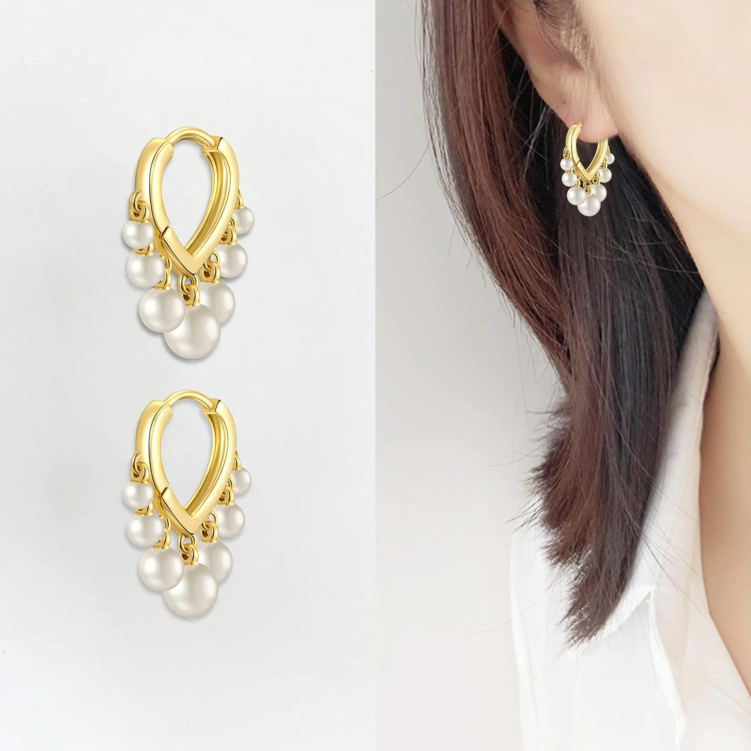 14K Gold Plated Earrings for Women Dainty Beaded Statement Earrings Sterling Silver Cute Dangle Earrings