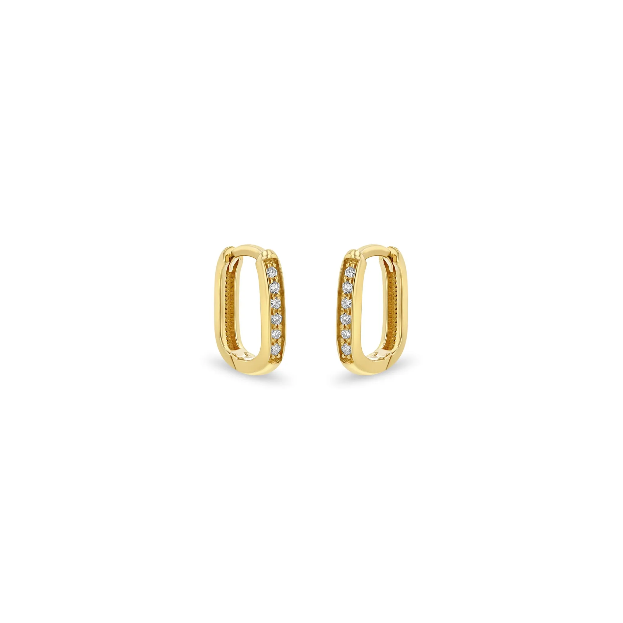 14k Pavé Diamond Thick Small Oval Hinge Huggie Hoops