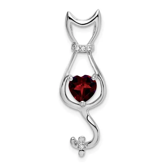 14k White Gold Gemstone Heart And Diamond Cat Pendants