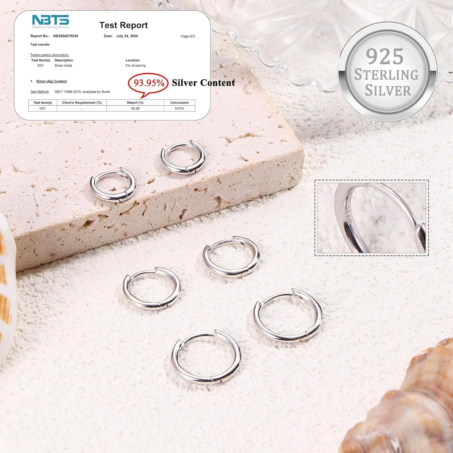 3 Pairs 925 Sterling Silver Hoop Earrings for Women Men Lightweight Small Helix Cartilage Hinged Hoop Earrings 18K White Gold Plated Huggie Hoop Earrings Set 6mm 8mm 10mm 12mm