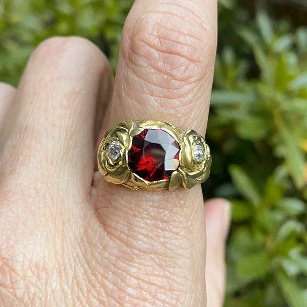 Art Nouveau Garnet & Diamond Ring