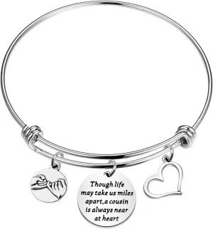 BAUNA Cousin Gifts for Women: Long Distance Friendship Bracelet - 'Always Near at Heart'