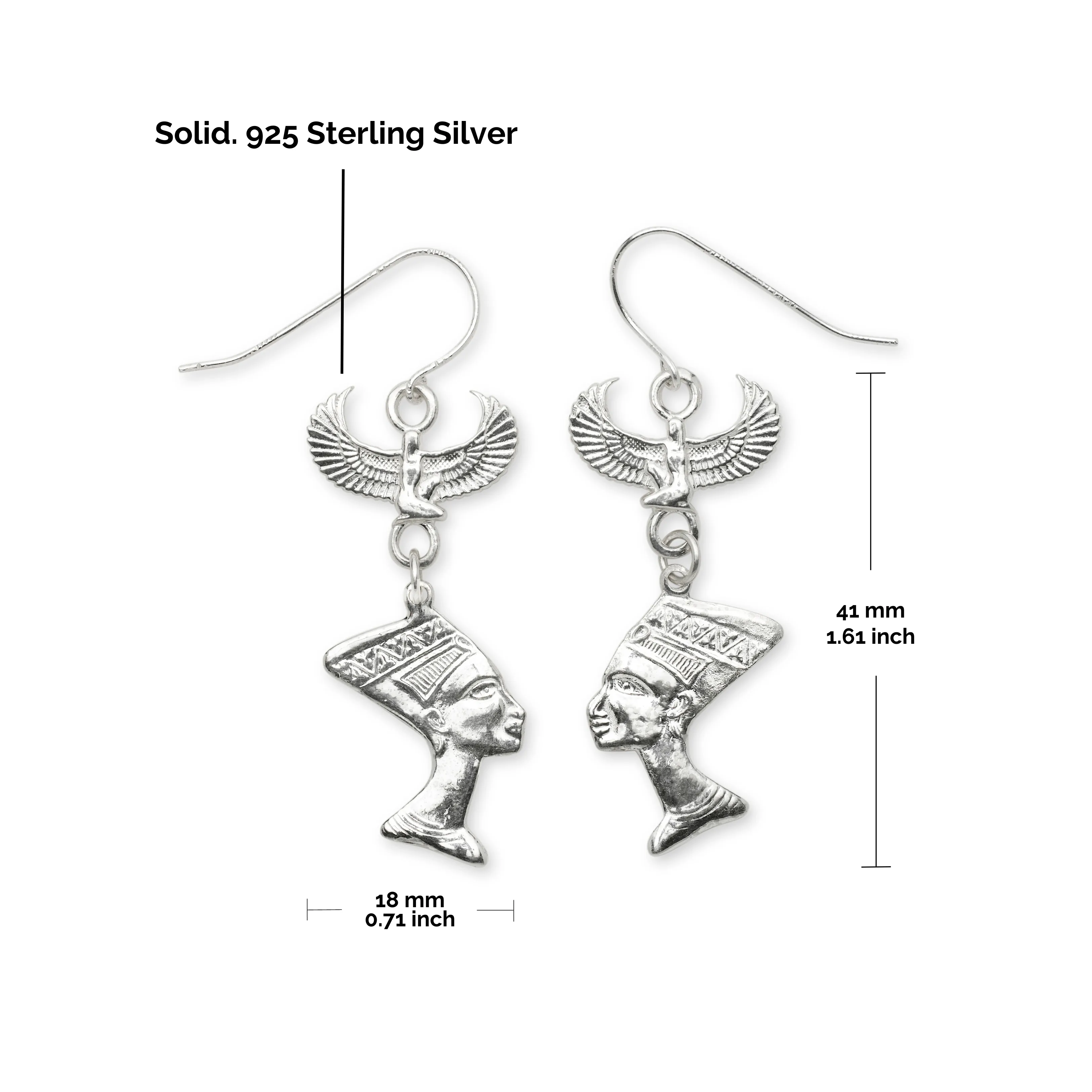 Better Jewelry Queen Nefertiti and Goddess Isis .925 Sterling Silver with Laver Back