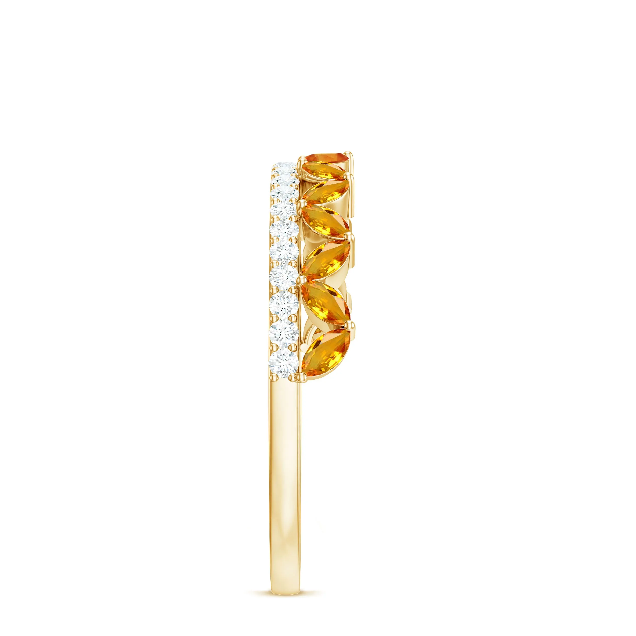Created Orange Sapphire and Diamond Crown Style Half Eternity Ring