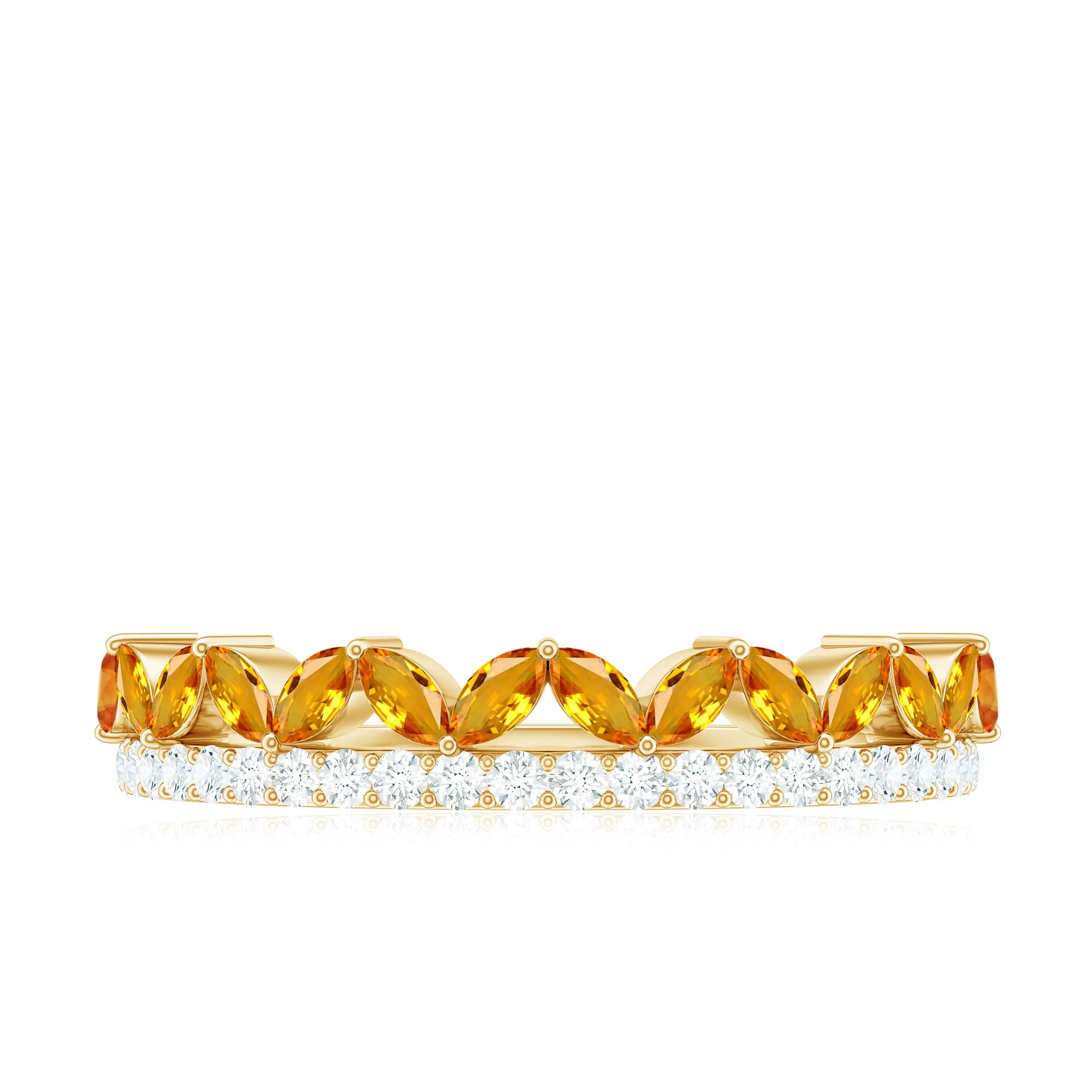 Created Orange Sapphire and Diamond Crown Style Half Eternity Ring
