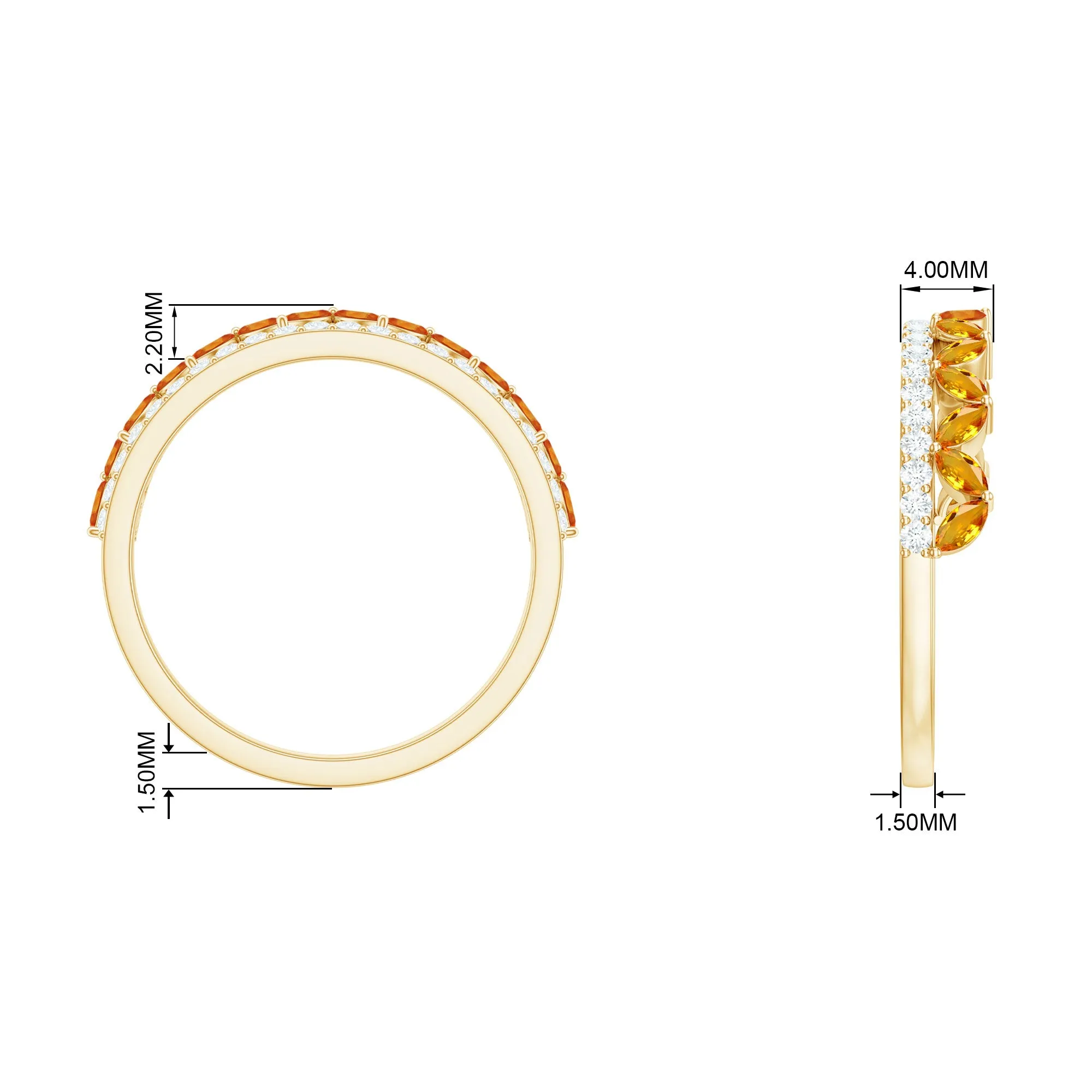 Created Orange Sapphire and Diamond Crown Style Half Eternity Ring