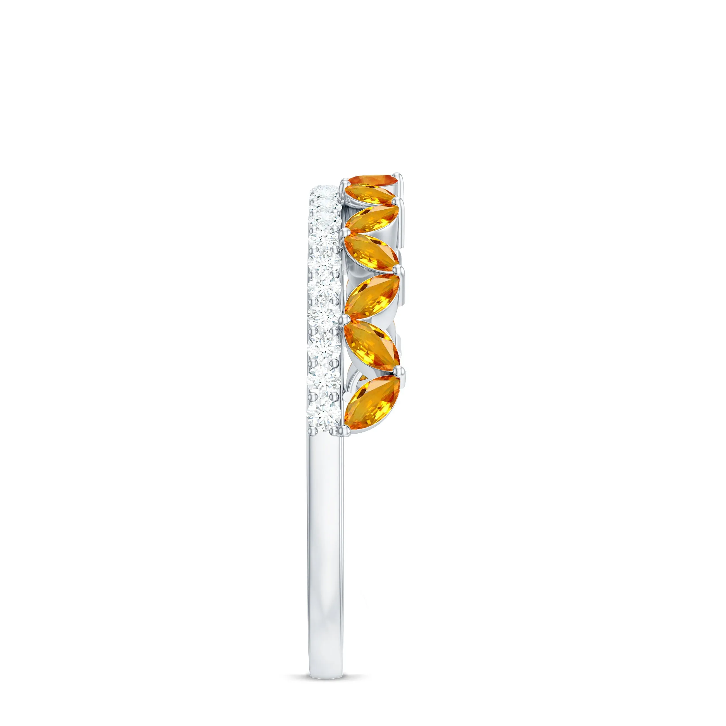 Created Orange Sapphire and Diamond Crown Style Half Eternity Ring
