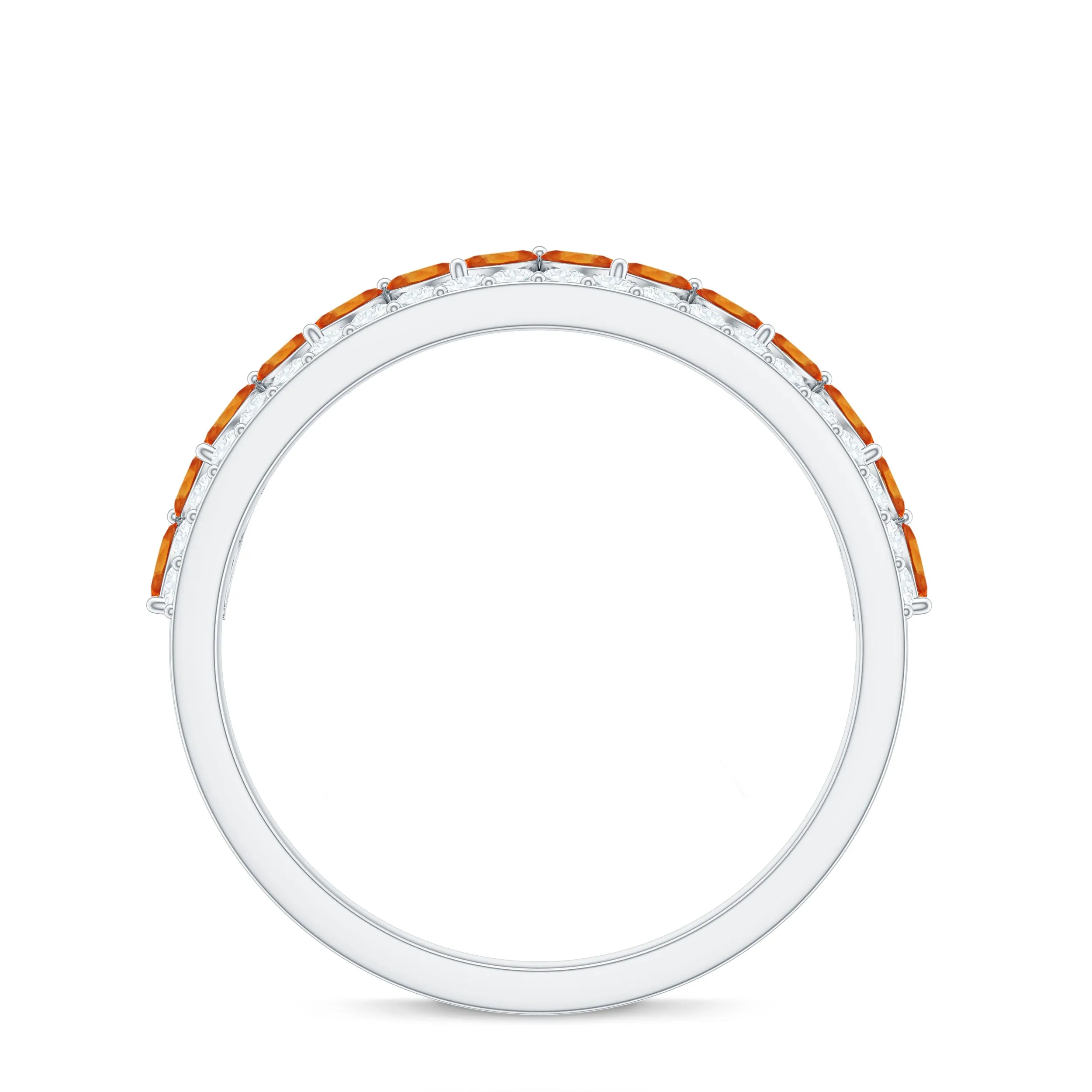 Created Orange Sapphire and Diamond Crown Style Half Eternity Ring