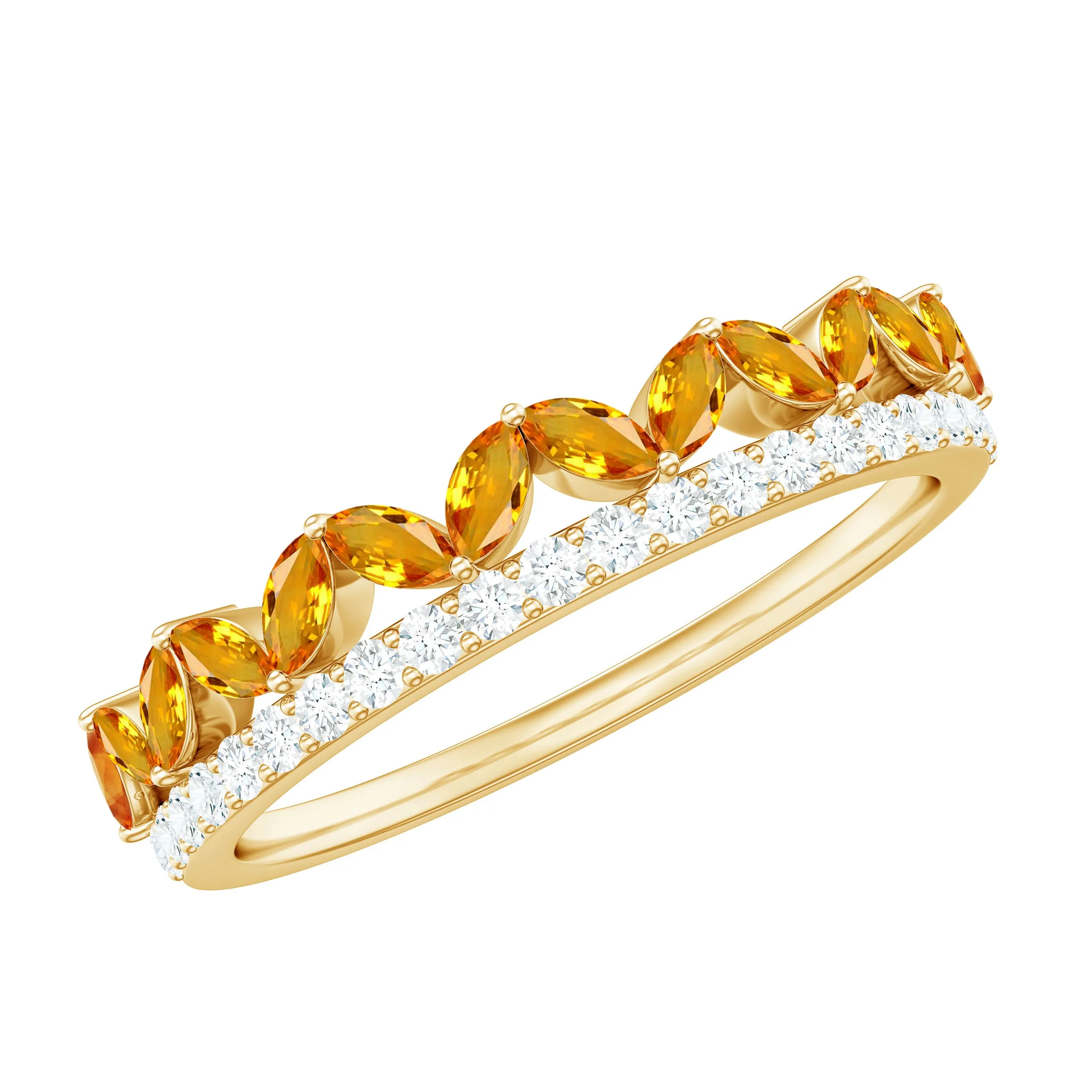Created Orange Sapphire and Diamond Crown Style Half Eternity Ring
