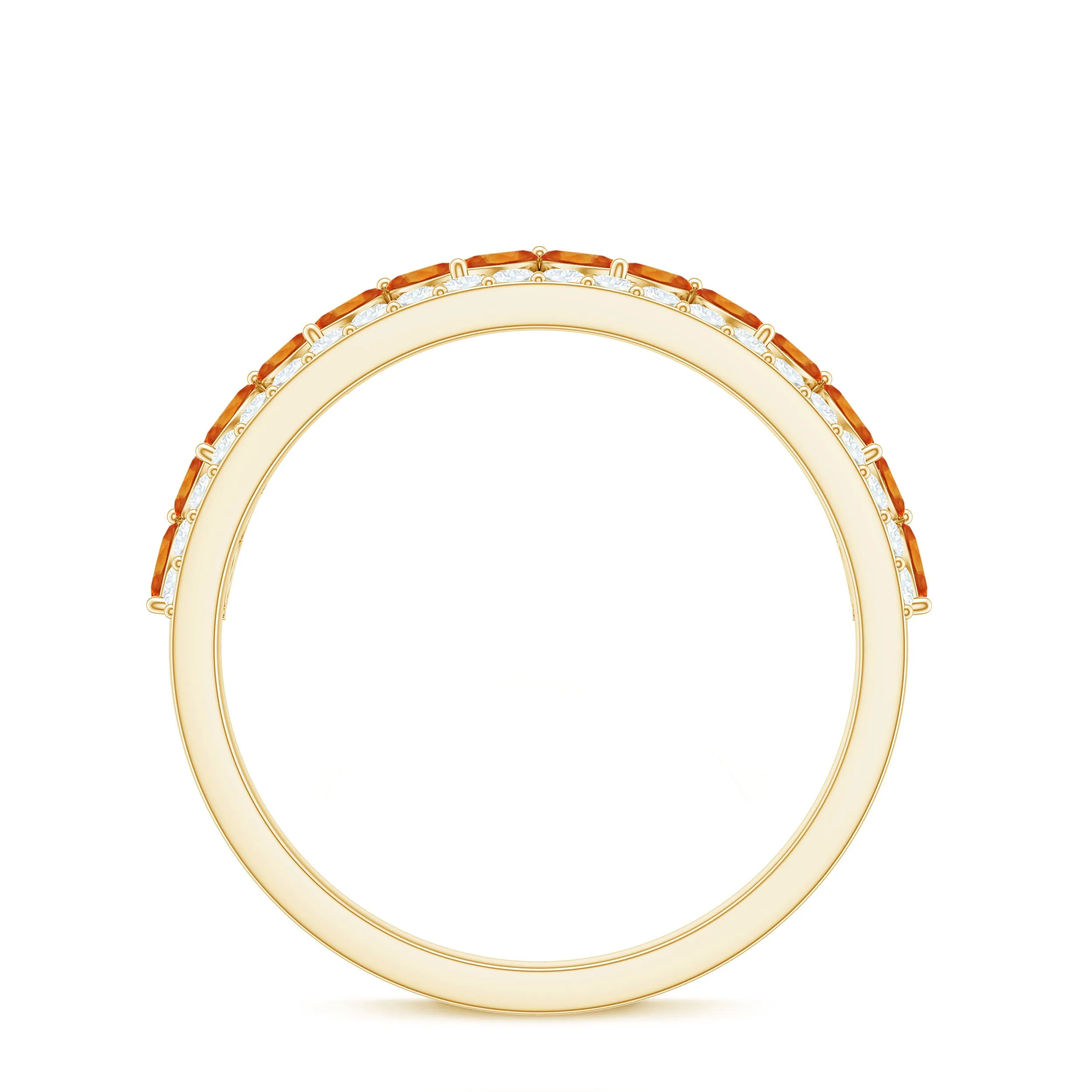 Created Orange Sapphire and Diamond Crown Style Half Eternity Ring