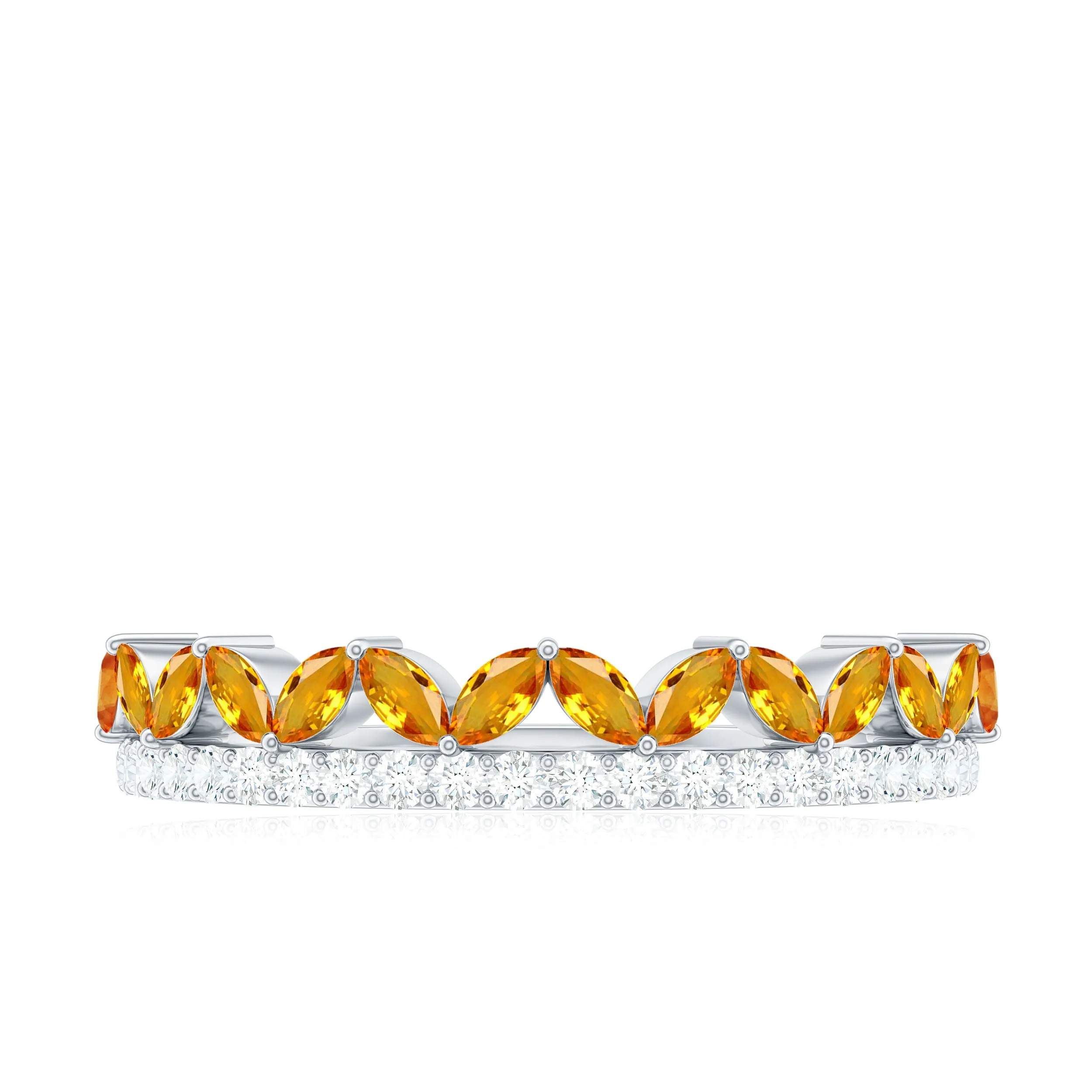 Created Orange Sapphire and Diamond Crown Style Half Eternity Ring