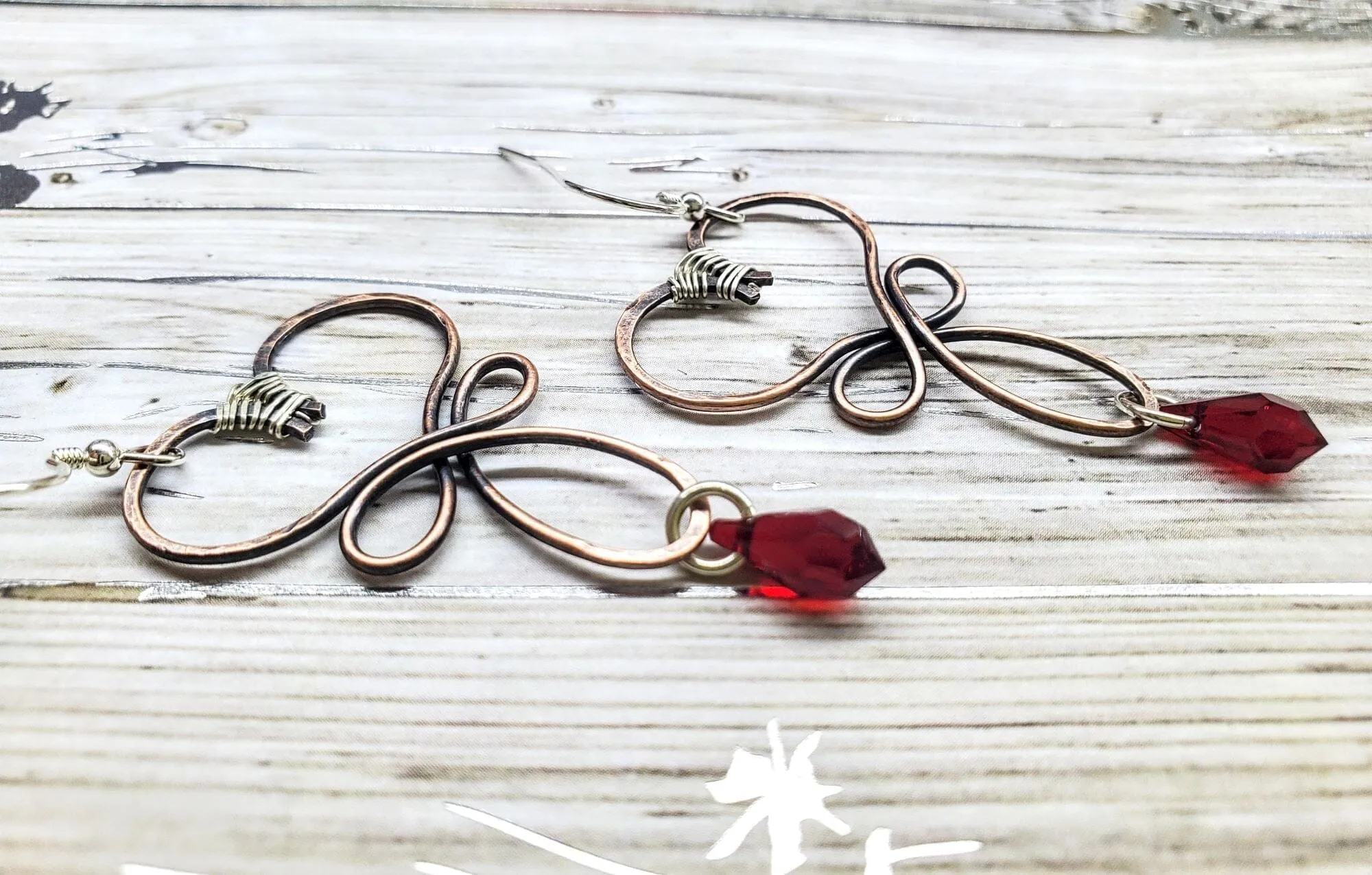 Crystal Drop Copper Heart Earrings