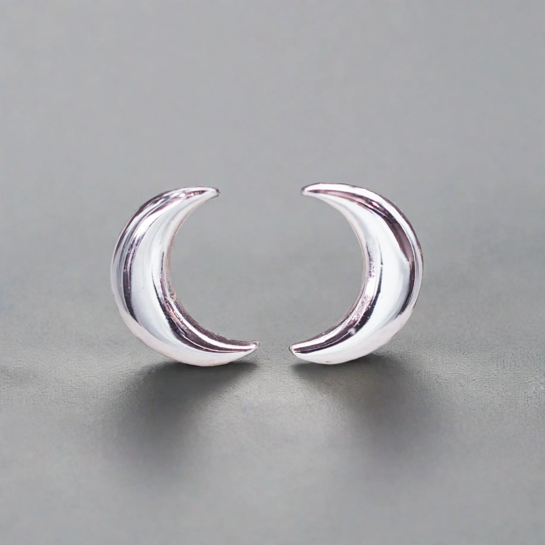 Dainty Moon Silver Earrings