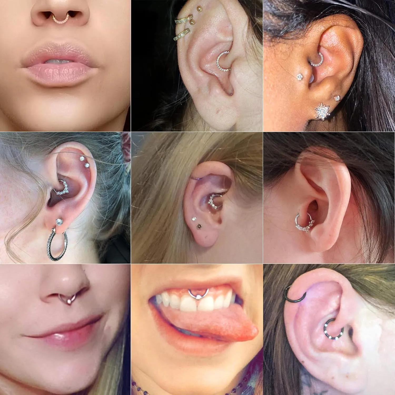 Drperfect Daith Earrings 16G Stainless Steel Cartilage Helix Tragus Nose Hoop Piercing Jewelry 8MM 10mm Silver Gold Rose Gold Black Plated CZ Hinged Septum Clicker Rings