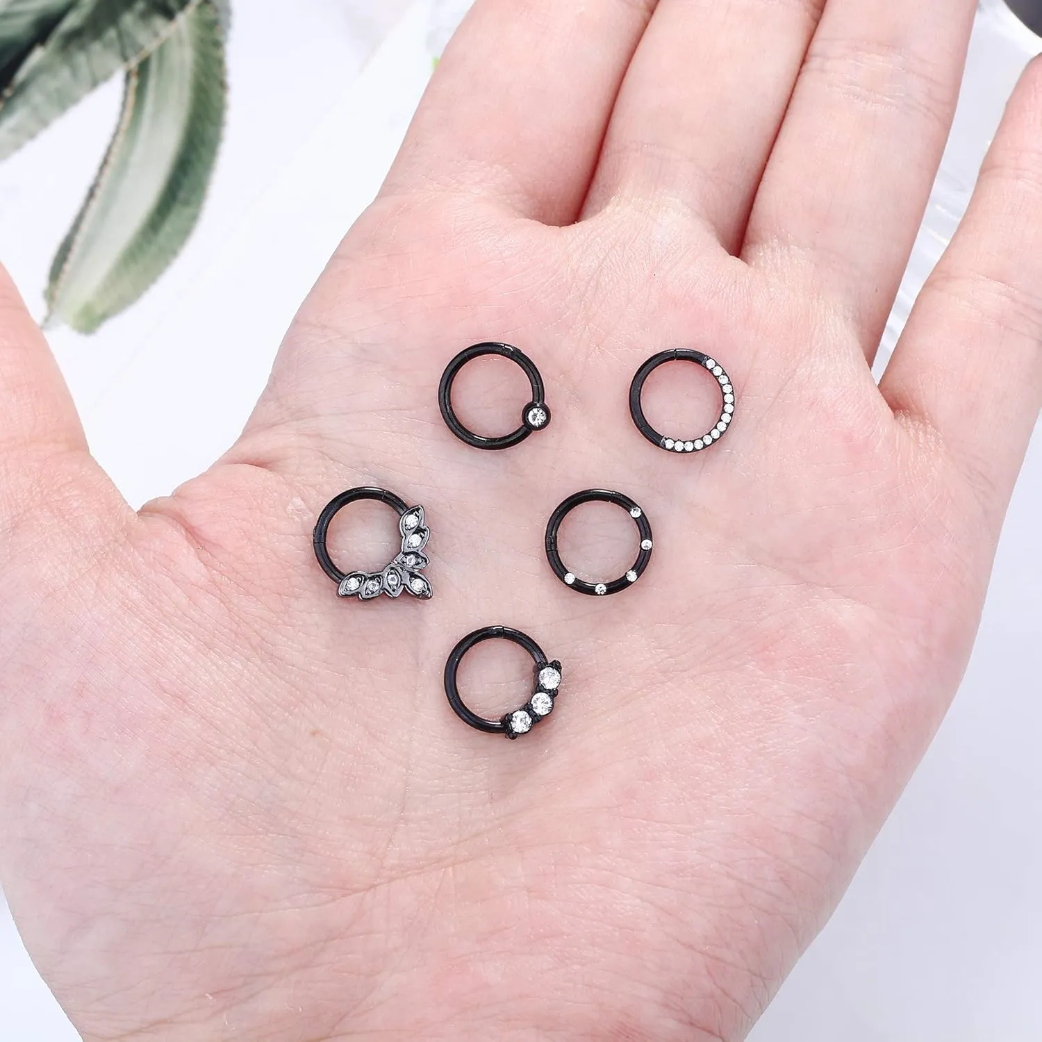 Drperfect Daith Earrings 16G Stainless Steel Cartilage Helix Tragus Nose Hoop Piercing Jewelry 8MM 10mm Silver Gold Rose Gold Black Plated CZ Hinged Septum Clicker Rings