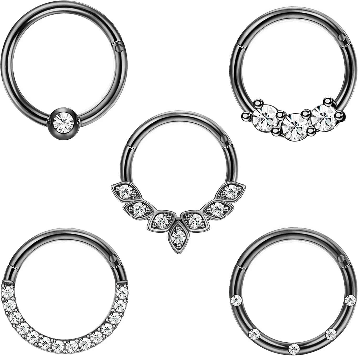 Drperfect Daith Earrings 16G Stainless Steel Cartilage Helix Tragus Nose Hoop Piercing Jewelry 8MM 10mm Silver Gold Rose Gold Black Plated CZ Hinged Septum Clicker Rings