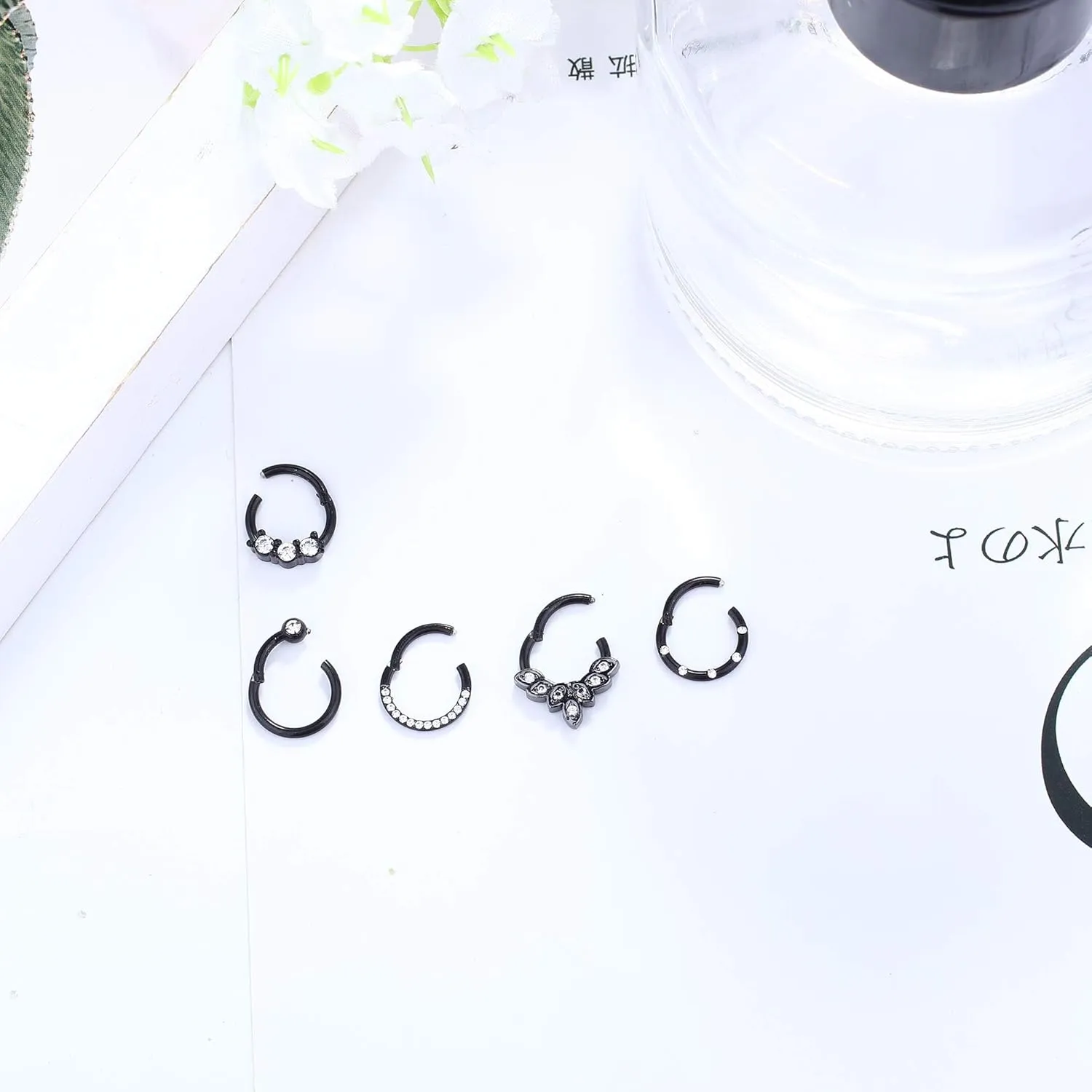 Drperfect Daith Earrings 16G Stainless Steel Cartilage Helix Tragus Nose Hoop Piercing Jewelry 8MM 10mm Silver Gold Rose Gold Black Plated CZ Hinged Septum Clicker Rings