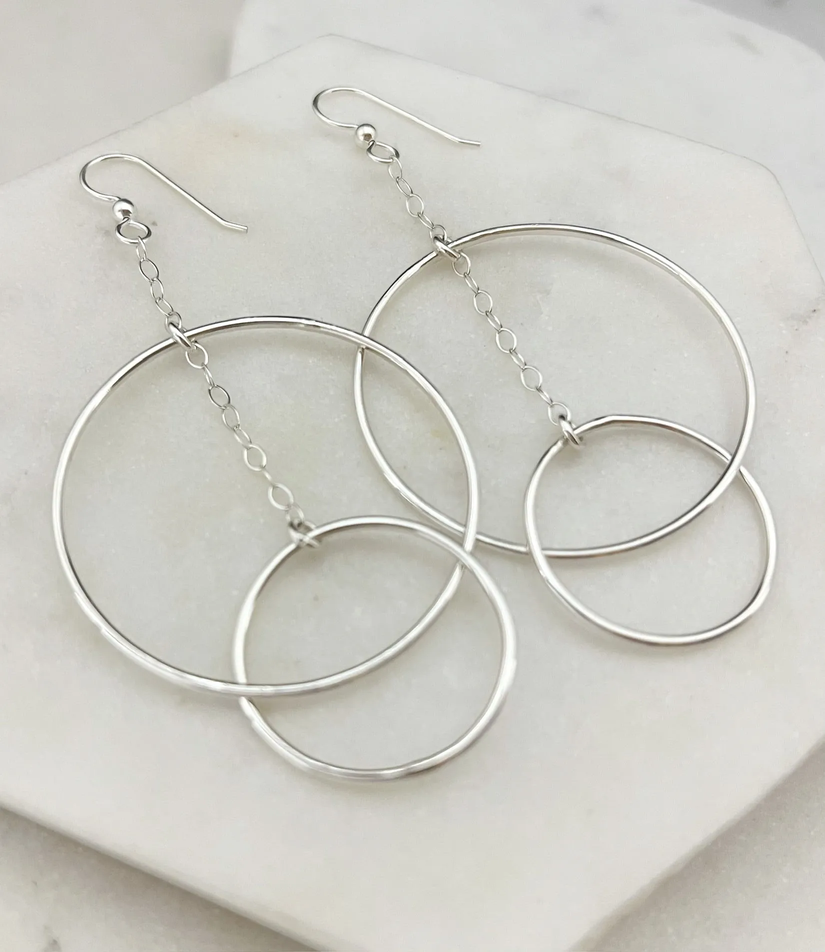 Forged sterling double linked hoop earrings