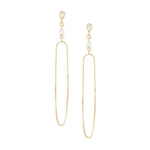Gold Double Marquise Bar & Drop Chain Earring
