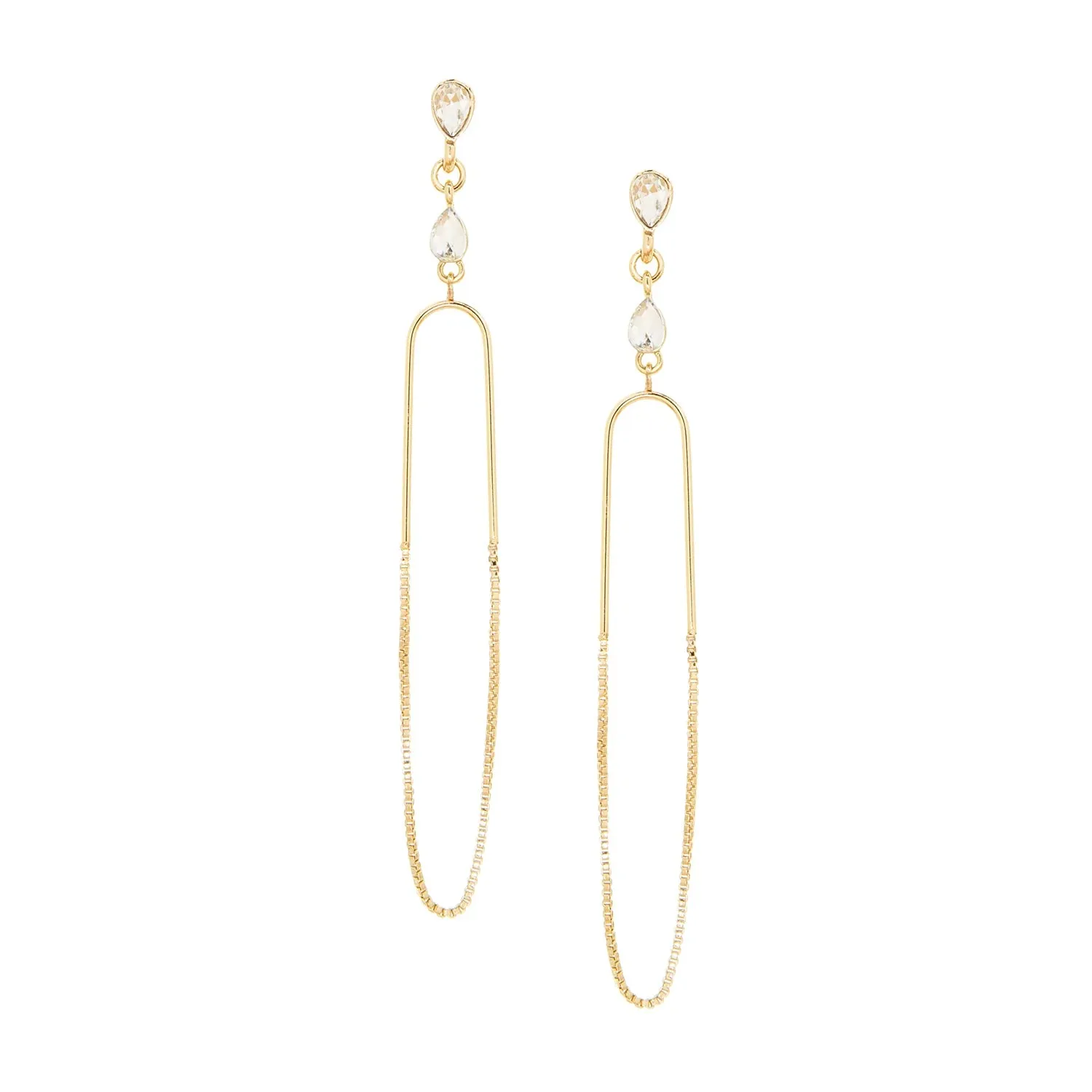 Gold Double Marquise Bar & Drop Chain Earring