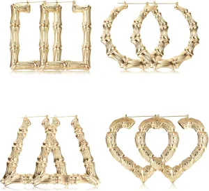 JeryWe Bamboo Hoop Earrings for Women, Big Gold Heart Earrings, 80s 90s Y2k Large Oversized Hoops, Chola Hip Hop Chunky Gold Jewelry, Personalized Costume