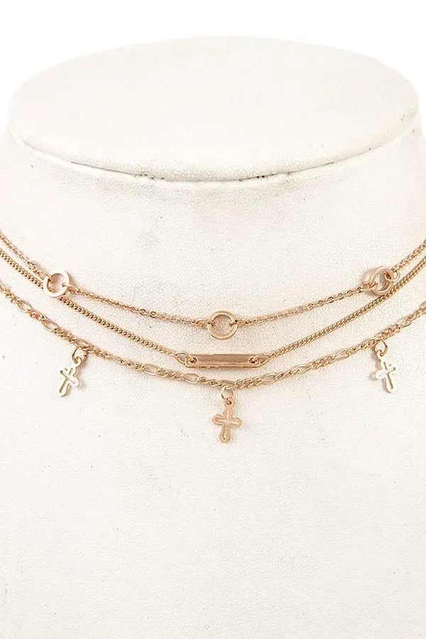 Layered chain cross necklace