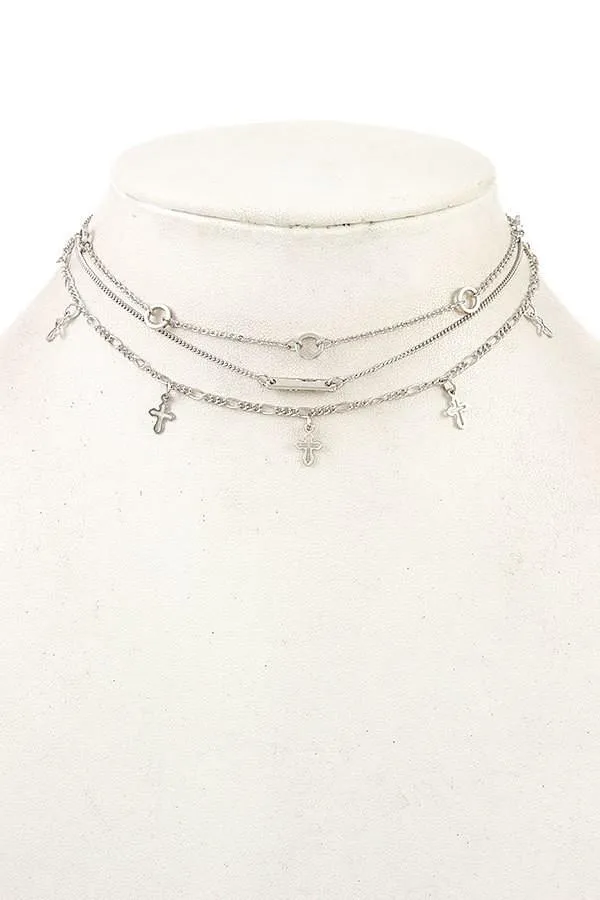 Layered chain cross necklace