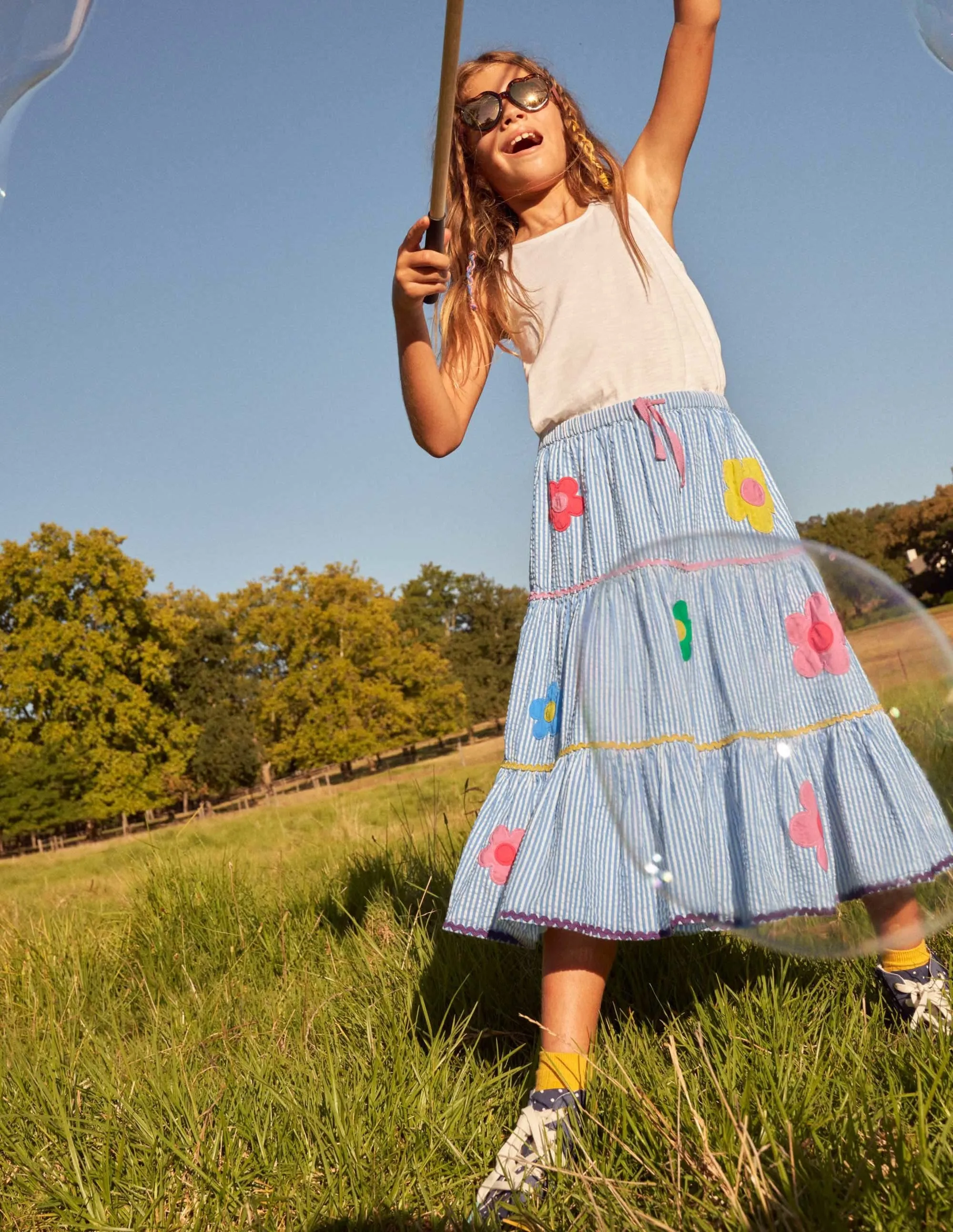 Midi Skirt-Surfboard Blue/Ivory Ticking