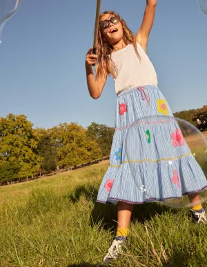 Midi Skirt-Surfboard Blue/Ivory Ticking