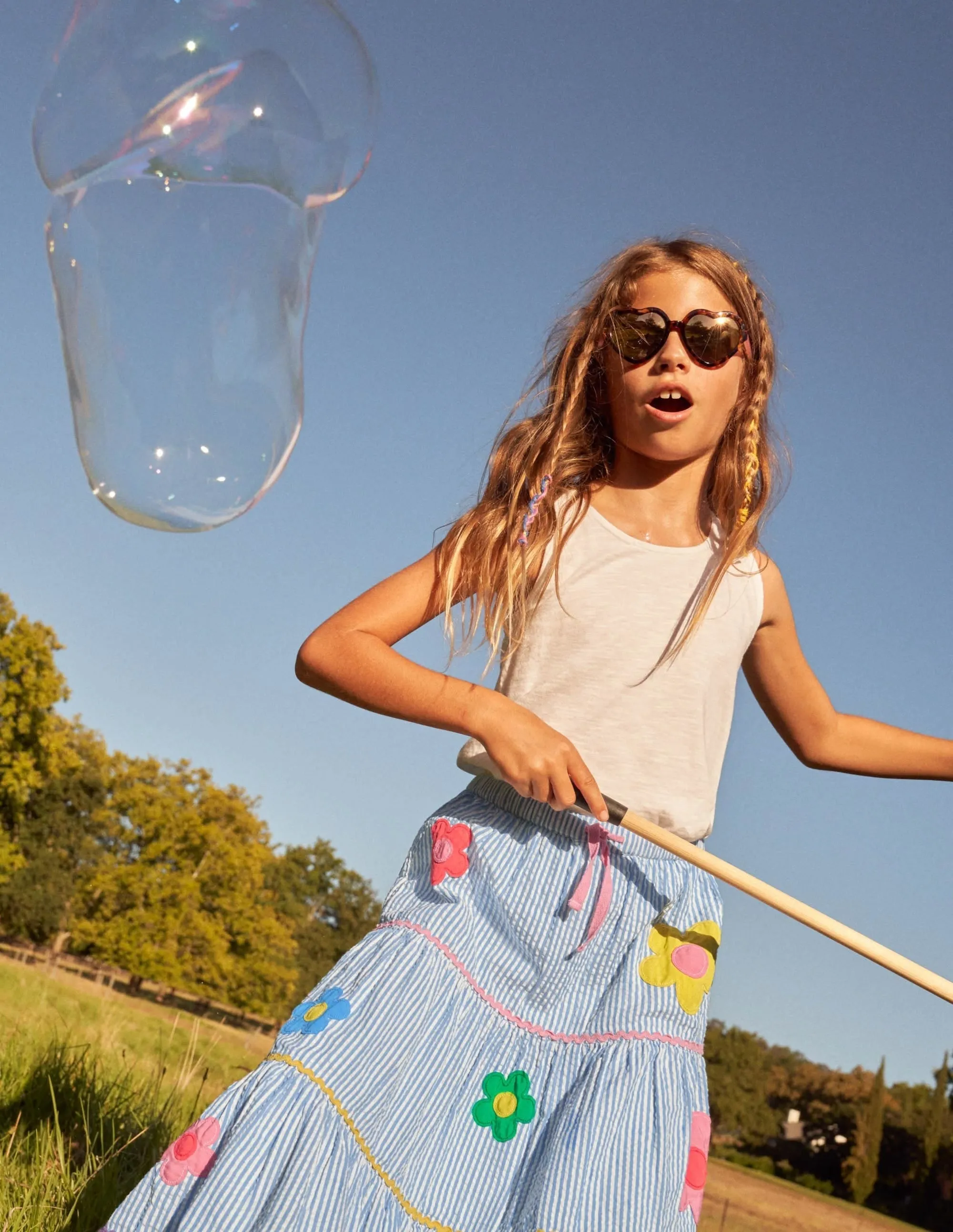 Midi Skirt-Surfboard Blue/Ivory Ticking