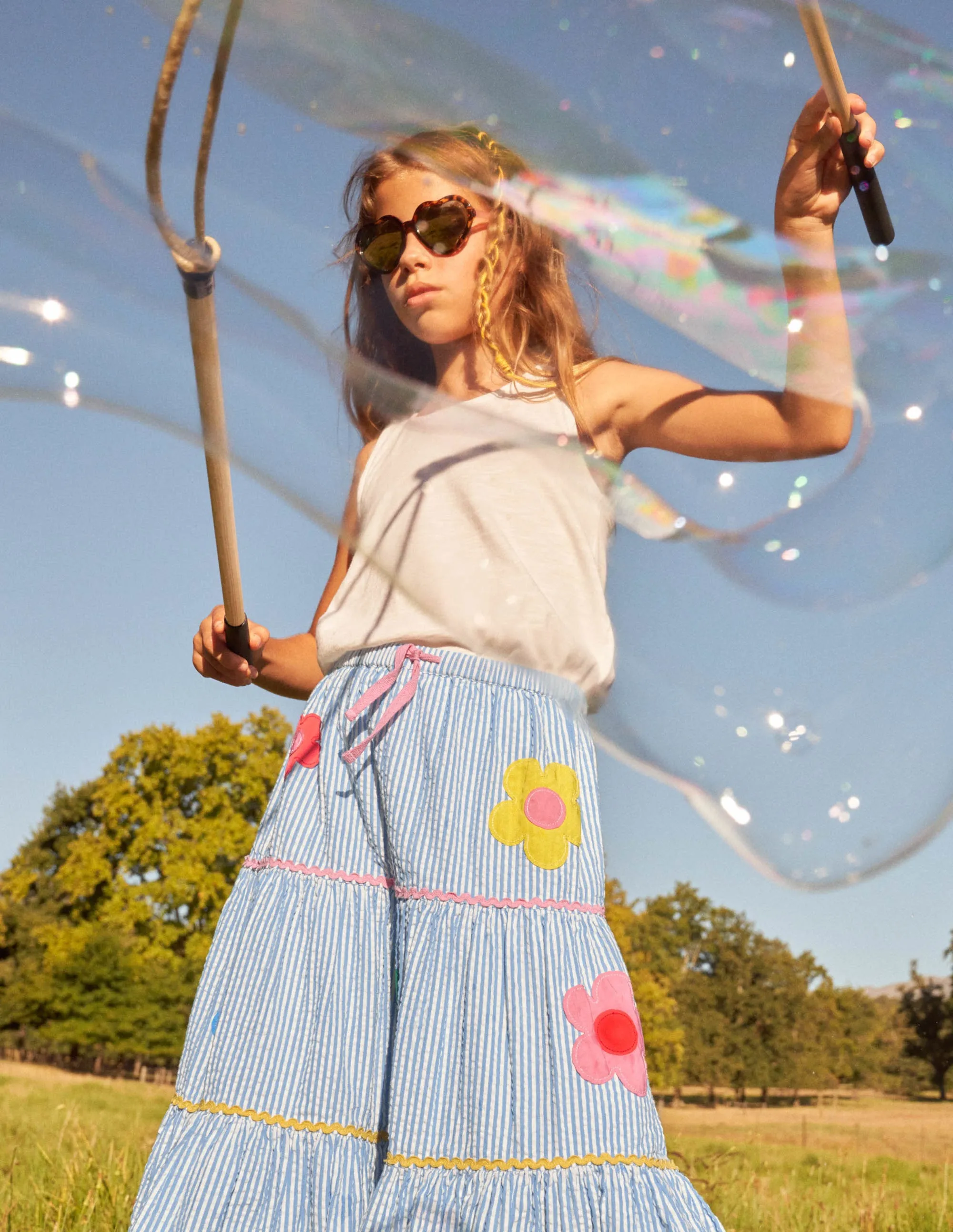 Midi Skirt-Surfboard Blue/Ivory Ticking