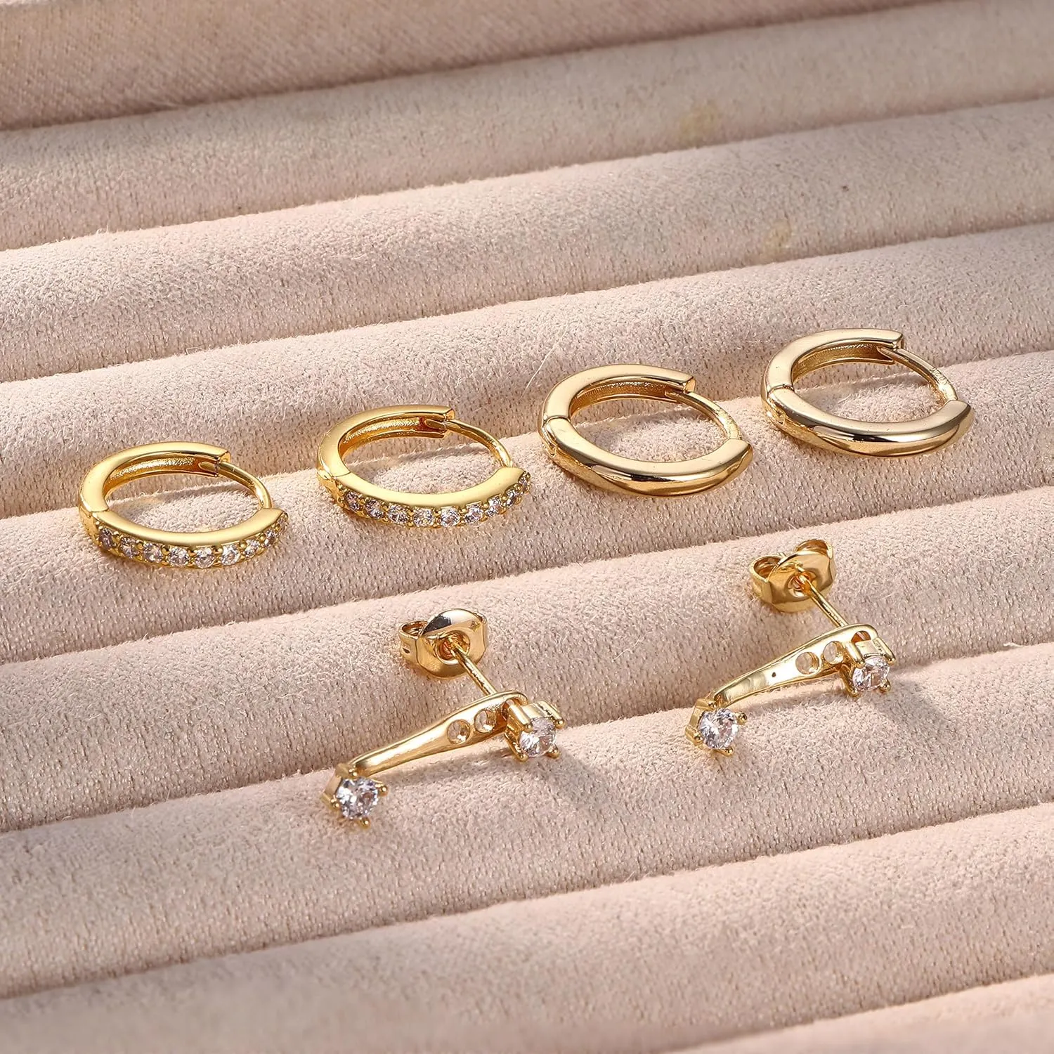 MILACOLATO 3 Pairs 925 Sterling Silver Earrings for Women, Dainty 14K Gold Plated Huggie Hoop Earrings Sets for Multiple Piercing, Hypoallergenic Cartilage Stud Hoop Earrings Stacks Trendy Jewelry Gifts for Women Mother