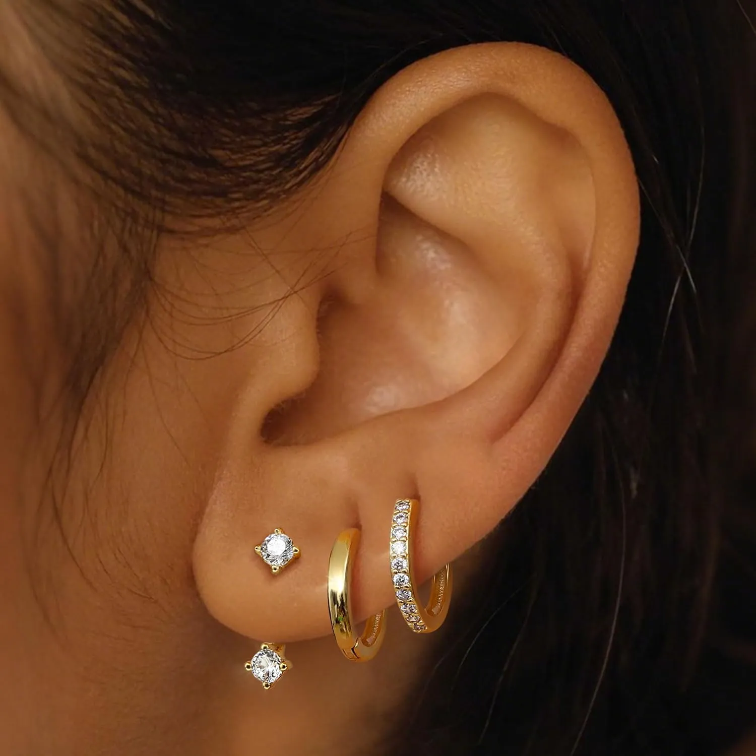MILACOLATO 3 Pairs 925 Sterling Silver Earrings for Women, Dainty 14K Gold Plated Huggie Hoop Earrings Sets for Multiple Piercing, Hypoallergenic Cartilage Stud Hoop Earrings Stacks Trendy Jewelry Gifts for Women Mother