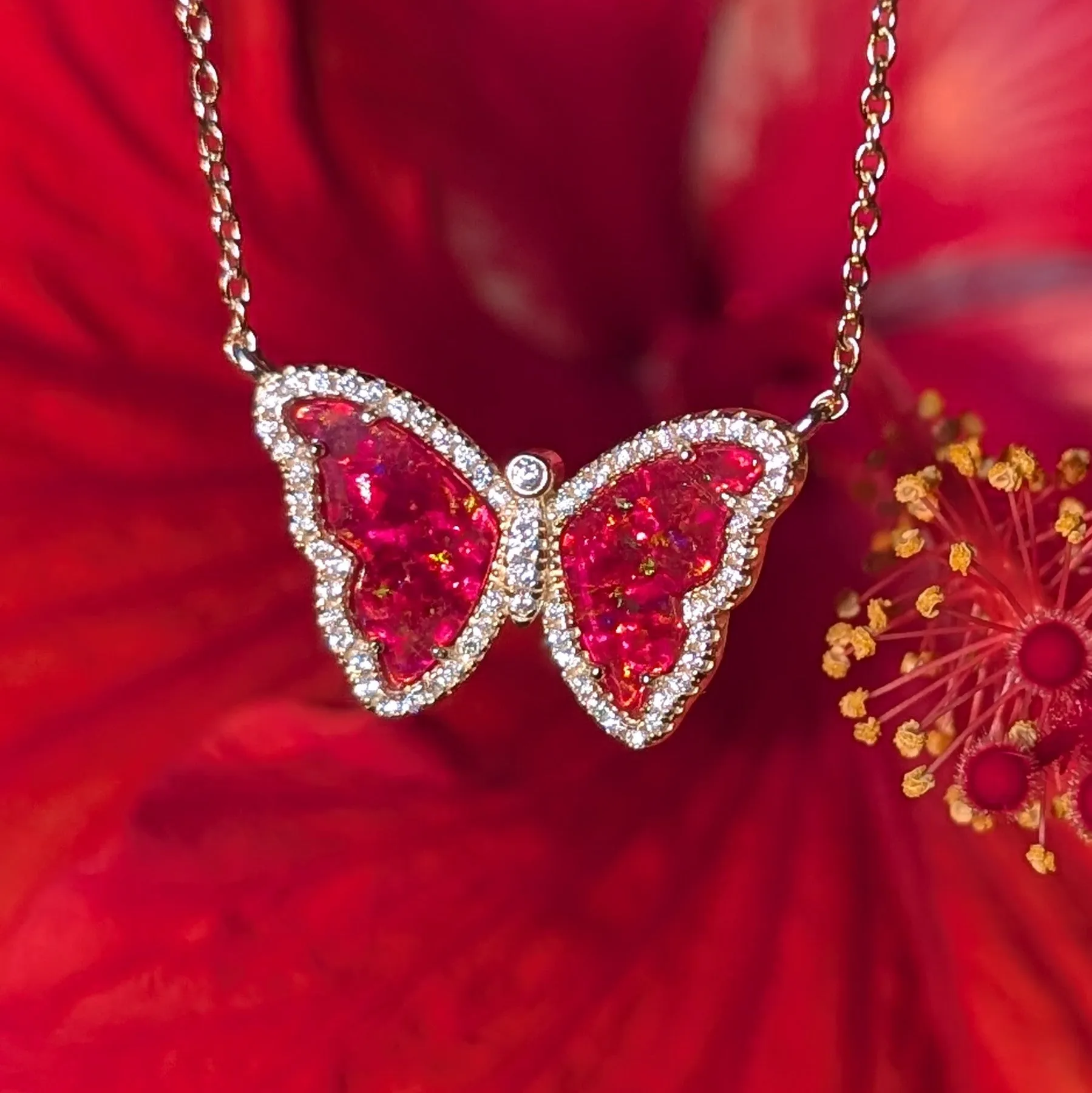 Opal Butterfly Necklace With Crystals