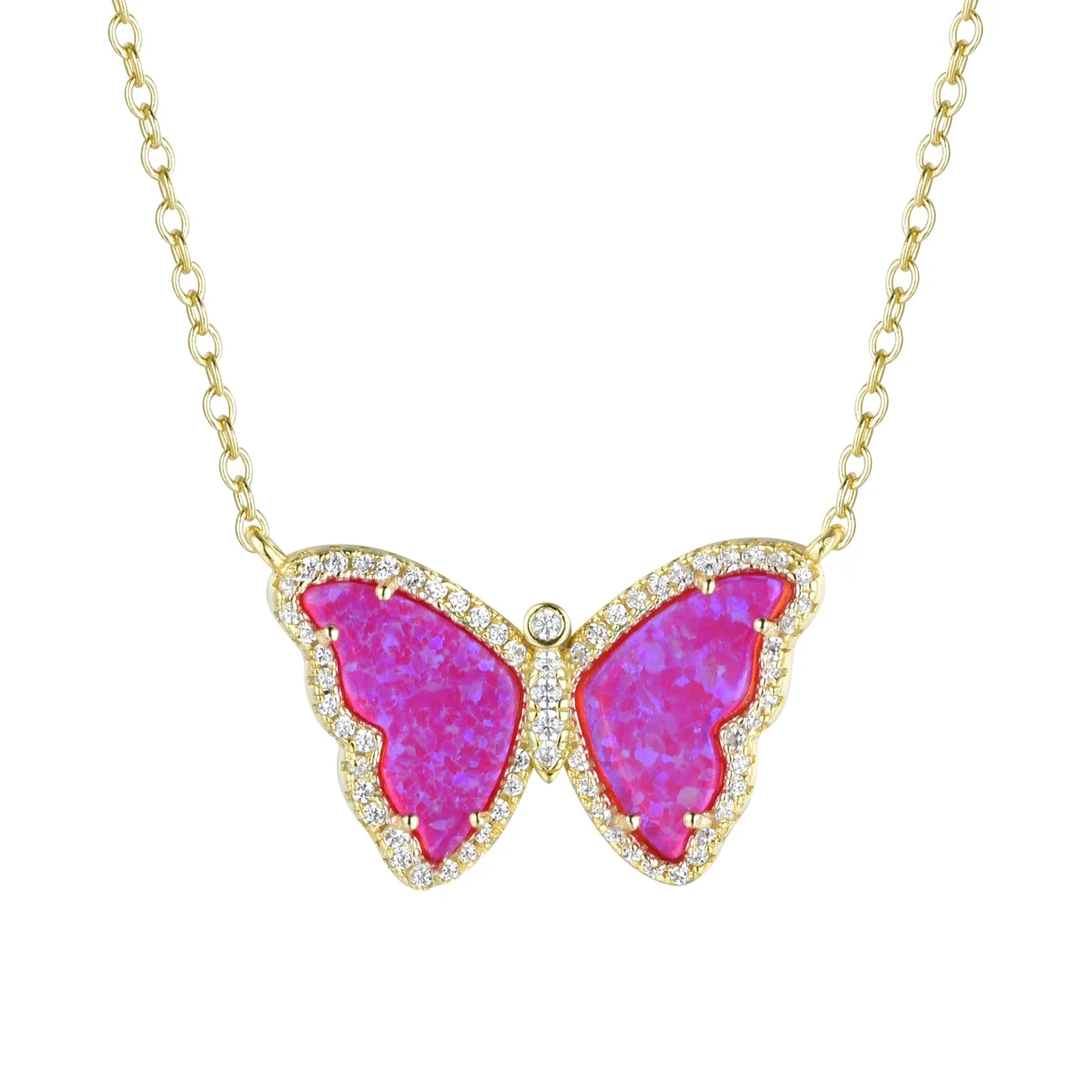 Opal Butterfly Necklace With Crystals