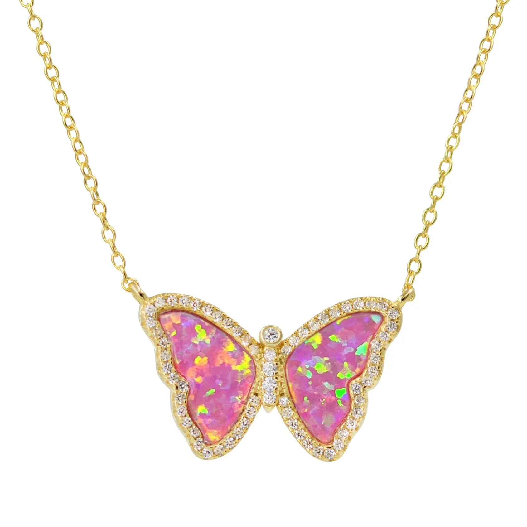 Opal Butterfly Necklace With Crystals