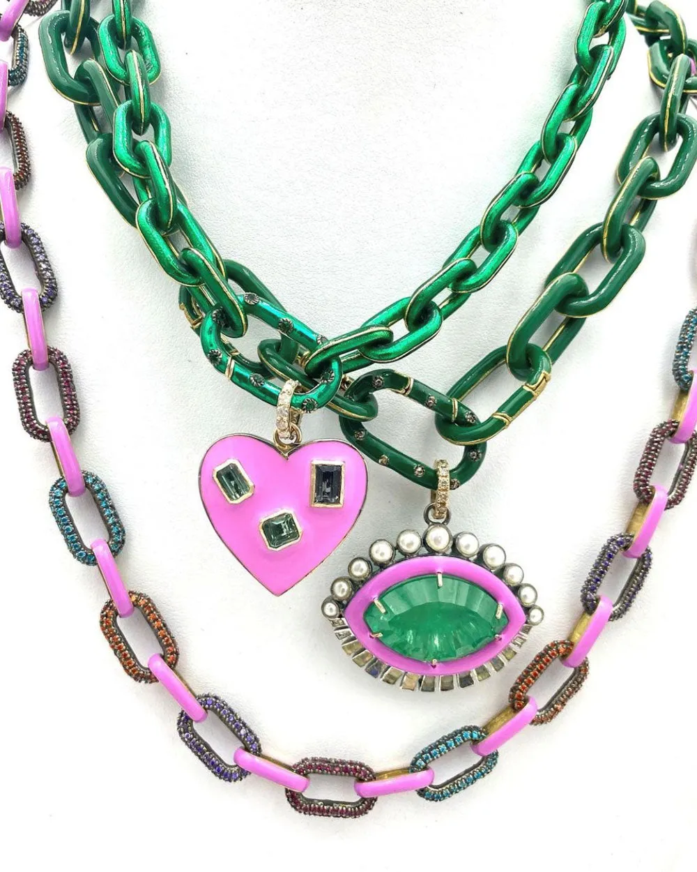 Opal, Emerald, and Pearl Double Eye Pendant