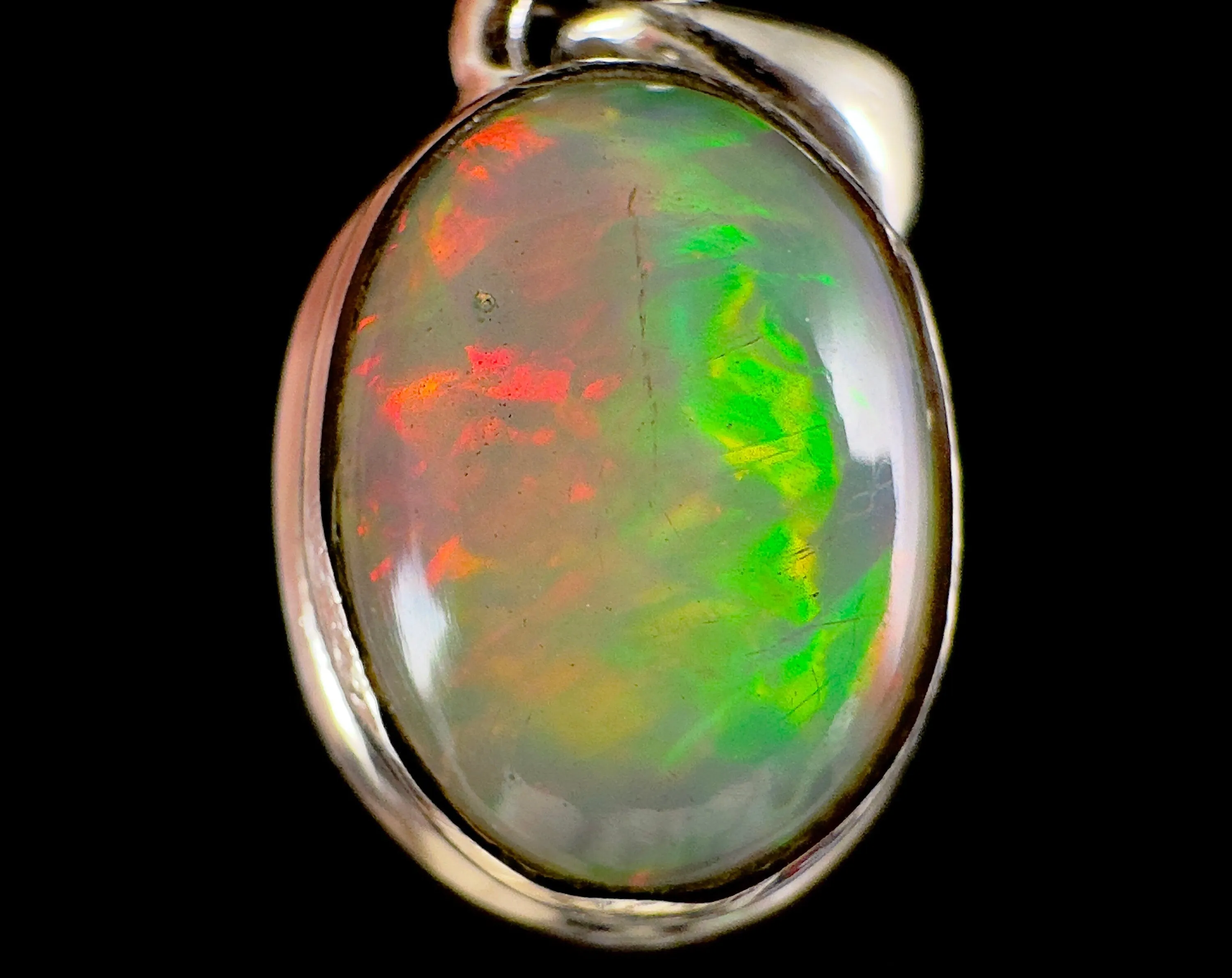 OPAL Pendant - Sterling Silver - Birthstone Jewelry, Opal Cabochon Necklace, Welo Opal, 54389