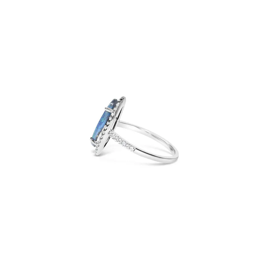 Opal Ring with Diamond Halo