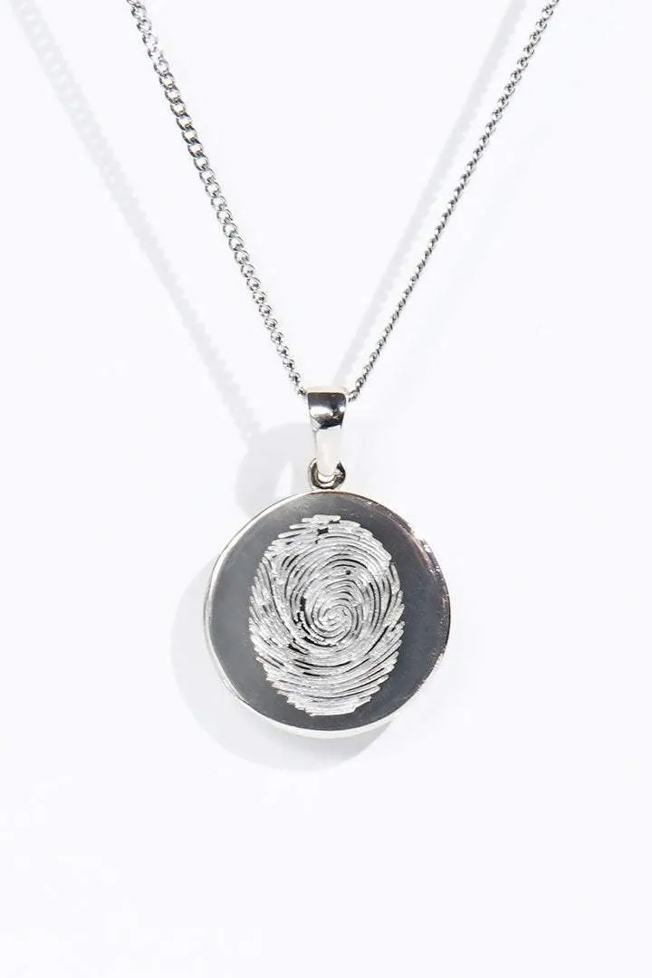 Round Fingerprint Pendant - Silver