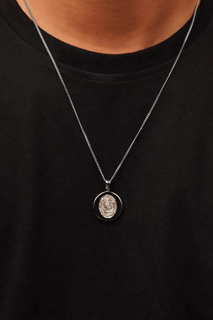 Round Fingerprint Pendant - Silver