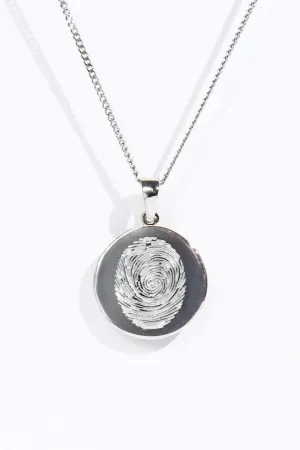 Round Fingerprint Pendant - Silver