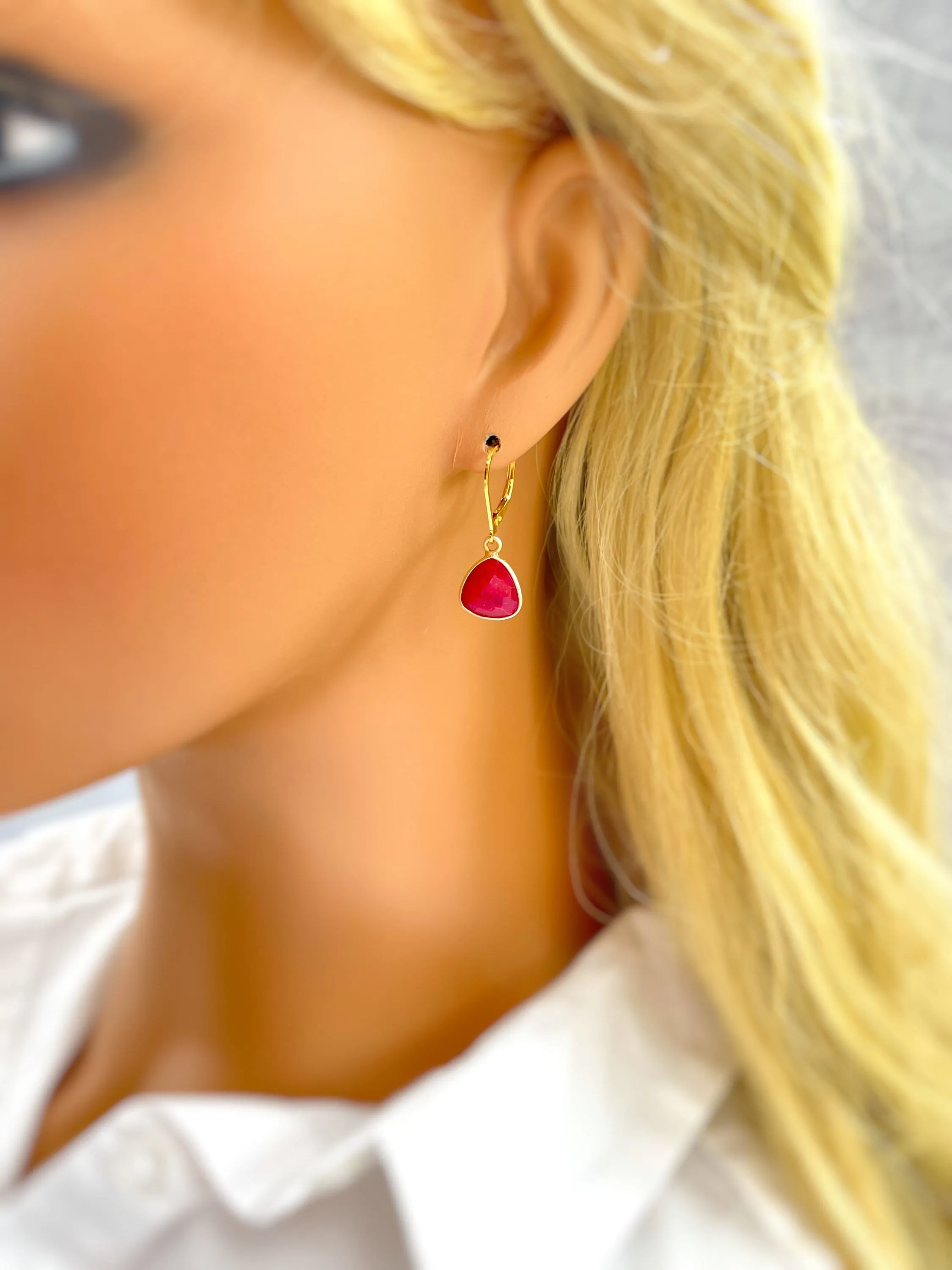 Ruby Earrings dangle Gold