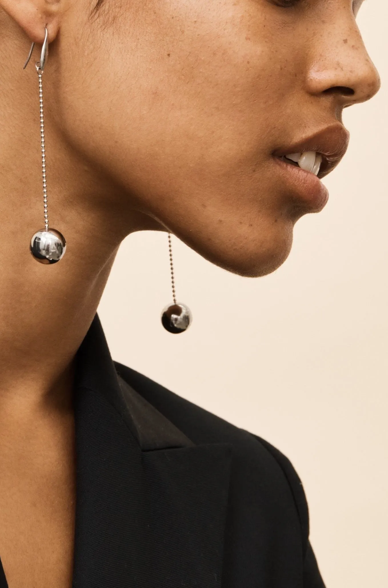 Silver Drop Sphere Earrings