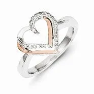 Silver Silver & 14k Rose gold Diamond Heart Ring