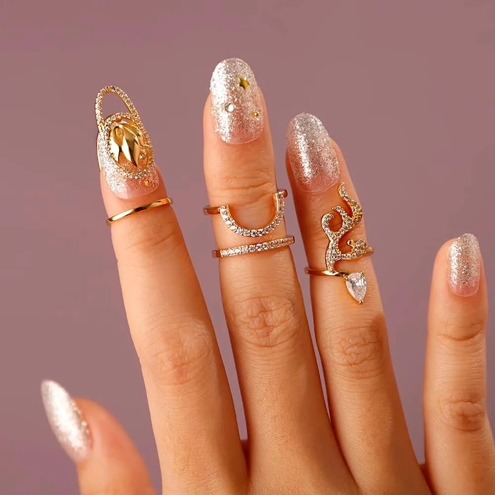 Statement Knuckle Nail Ring Women Crystal Stacking Joint Rings Women